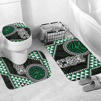 Green Aotearoa Niho Taniwha Bathroom Set Maori Mythology Tooth - Taniko Motifs LT14 Mat Set Only (3 pcs) One Size Green - Polynesian Pride