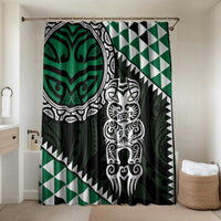Green Aotearoa Niho Taniwha Bathroom Set Maori Mythology Tooth - Taniko Motifs LT14 Shower Curtain Only Green - Polynesian Pride