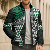 Green Aotearoa Niho Taniwha Bomber Puffer Jacket Maori Mythology Tooth - Taniko Motifs - Polynesian Pride