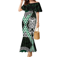 Green Aotearoa Niho Taniwha Family Matching Mermaid Dress and Hawaiian Shirt Maori Mythology Tooth - Taniko Motifs