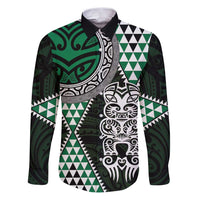 Green Aotearoa Niho Taniwha Family Matching Puletasi and Hawaiian Shirt Maori Mythology Tooth - Taniko Motifs