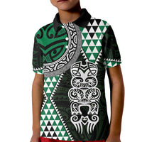 Green Aotearoa Niho Taniwha Kid Polo Shirt Maori Mythology Tooth - Taniko Motifs LT14 Kid Green - Polynesian Pride