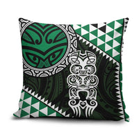 Green Aotearoa Niho Taniwha Pillow Cover Maori Mythology Tooth - Taniko Motifs - Polynesian Pride
