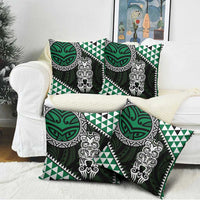 Green Aotearoa Niho Taniwha Pillow Cover Maori Mythology Tooth - Taniko Motifs - Polynesian Pride