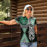 Green Aotearoa Niho Taniwha Women Polo Shirt Maori Mythology Tooth - Taniko Motifs