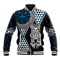 Blue Aotearoa Niho Taniwha Baseball Jacket Maori Mythology Tooth - Taniko Motifs LT14 Unisex Blue - Polynesian Pride