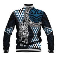Blue Aotearoa Niho Taniwha Baseball Jacket Maori Mythology Tooth - Taniko Motifs LT14 - Polynesian Pride