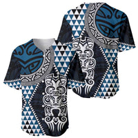Blue Aotearoa Niho Taniwha Baseball Jersey Maori Mythology Tooth - Taniko Motifs LT14 - Polynesian Pride