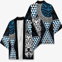 Blue Aotearoa Niho Taniwha Kimono Maori Mythology Tooth - Taniko Motifs - Polynesian Pride