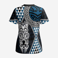 Blue Aotearoa Niho Taniwha Scrub Top Maori Mythology Tooth - Taniko Motifs - Polynesian Pride