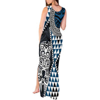 Blue Aotearoa Niho Taniwha Tank Maxi Dress Maori Mythology Tooth - Taniko Motifs