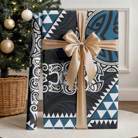 Blue Aotearoa Niho Taniwha Wrapping Paper Maori Mythology Tooth - Taniko Motifs - Polynesian Pride