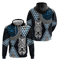 Blue Aotearoa Niho Taniwha Zip Hoodie Maori Mythology Tooth - Taniko Motifs
