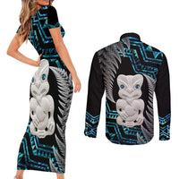 Aotearoa Taniko Paua Shell With Hei Tiki Couples Matching Short Sleeve Bodycon Dress and Long Sleeve Button Shirt