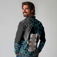 Aotearoa Taniko Paua Shell With Hei Tiki Long Sleeve Polo Shirt LT14 - Polynesian Pride