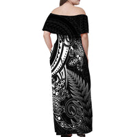 New Zealand Lizard Off Shoulder Maxi Dress Silver Fern Aotearoa Maori LT14 - Polynesian Pride