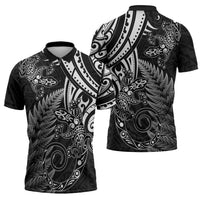 New Zealand Lizard Zipper Polo Shirt Silver Fern Aotearoa Maori - Polynesian Pride