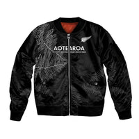 New Zealand Haka Rugby Sleeve Zip Bomber Jacket 2024 Pacific Go Black Silver Fern LT14 Unisex Black - Polynesian Pride