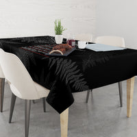 Custom New Zealand Haka Rugby Tablecloth 2024 Pacific Go Black Silver Fern