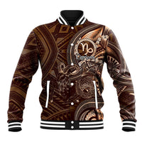 Personalised Polynesia Zodiac Capricorn Baseball Jacket Galaxy Polynesian Pattern Chest Tattoo Style LT14 Unisex Brown - Polynesian Pride