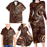 Personalised Polynesia Zodiac Capricorn Family Matching Long Sleeve Bodycon Dress and Hawaiian Shirt Galaxy Polynesian Pattern Chest Tattoo Style