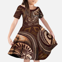 Personalised Polynesia Zodiac Capricorn Family Matching Summer Maxi Dress and Hawaiian Shirt Galaxy Polynesian Pattern Chest Tattoo Style LT14 Daughter's Dress Brown - Polynesian Pride