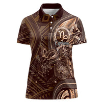 Personalised Polynesia Zodiac Capricorn Women Polo Shirt Galaxy Polynesian Pattern Chest Tattoo Style LT14 Female Brown - Polynesian Pride