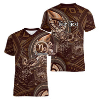 Personalised Polynesia Zodiac Capricorn Women V-Neck T-Shirt Galaxy Polynesian Pattern Chest Tattoo Style