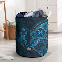 Personalised Polynesia Zodiac Pisces Laundry Basket Galaxy Polynesian Pattern Chest Tattoo Style LT14 Blue - Polynesian Pride