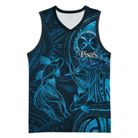 Personalised Polynesia Zodiac Pisces Basketball Jersey Galaxy Polynesian Pattern Chest Tattoo Style LT14 Unisex Blue - Polynesian Pride
