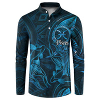 Personalised Polynesia Zodiac Pisces Button Sweatshirt Galaxy Polynesian Pattern Chest Tattoo Style LT14 Blue - Polynesian Pride
