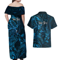 Personalised Polynesia Zodiac Pisces Couples Matching Off Shoulder Maxi Dress and Hawaiian Shirt Galaxy Polynesian Pattern Chest Tattoo Style LT14 - Polynesian Pride