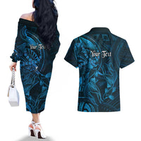Personalised Polynesia Zodiac Pisces Couples Matching Off The Shoulder Long Sleeve Dress and Hawaiian Shirt Galaxy Polynesian Pattern Chest Tattoo Style LT14 - Polynesian Pride