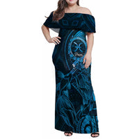 Personalised Polynesia Zodiac Pisces Family Matching Off Shoulder Maxi Dress and Hawaiian Shirt Galaxy Polynesian Pattern Chest Tattoo Style