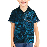 Personalised Polynesia Zodiac Pisces Family Matching Off Shoulder Short Dress and Hawaiian Shirt Galaxy Polynesian Pattern Chest Tattoo Style LT14 Son's Shirt Blue - Polynesian Pride