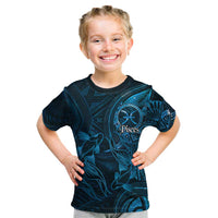 Personalised Polynesia Zodiac Pisces Kid T Shirt Galaxy Polynesian Pattern Chest Tattoo Style LT14 Blue - Polynesian Pride