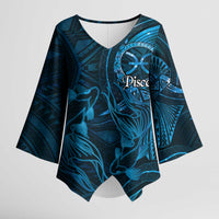 Personalised Polynesia Zodiac Pisces Kimono Sleeve Blouse Galaxy Polynesian Pattern Chest Tattoo Style LT14 Female Blue - Polynesian Pride