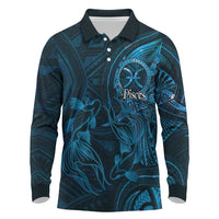 Personalised Polynesia Zodiac Pisces Long Sleeve Polo Shirt Galaxy Polynesian Pattern Chest Tattoo Style LT14 Blue - Polynesian Pride