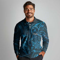 Personalised Polynesia Zodiac Pisces Long Sleeve Polo Shirt Galaxy Polynesian Pattern Chest Tattoo Style LT14 - Polynesian Pride