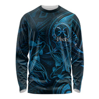 Personalised Polynesia Zodiac Pisces Long Sleeve Shirt Galaxy Polynesian Pattern Chest Tattoo Style LT14 Unisex Blue - Polynesian Pride