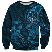Personalised Polynesia Zodiac Pisces Sweatshirt Galaxy Polynesian Pattern Chest Tattoo Style LT14 Unisex Blue - Polynesian Pride
