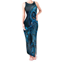 Personalised Polynesia Zodiac Pisces Tank Maxi Dress Galaxy Polynesian Pattern Chest Tattoo Style LT14 Women Blue - Polynesian Pride