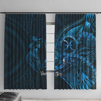 Personalised Polynesia Zodiac Pisces Window Curtain Galaxy Polynesian Pattern Chest Tattoo Style LT14 With Hooks Blue - Polynesian Pride