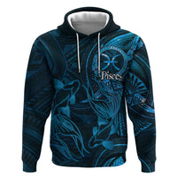 Personalised Polynesia Zodiac Pisces Zip Hoodie Galaxy Polynesian Pattern Chest Tattoo Style LT14 Pullover Hoodie Blue - Polynesian Pride