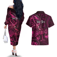 Personalised Polynesia Zodiac Libra Couples Matching Off The Shoulder Long Sleeve Dress and Hawaiian Shirt Galaxy Polynesian Pattern Chest Tattoo Style LT14 - Polynesian Pride