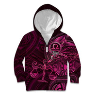 Personalised Polynesia Zodiac Libra Kid Hoodie Galaxy Polynesian Pattern Chest Tattoo Style LT14 Zip Hoodie Pink - Polynesian Pride