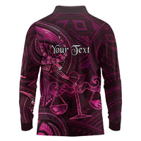 Personalised Polynesia Zodiac Libra Long Sleeve Polo Shirt Galaxy Polynesian Pattern Chest Tattoo Style LT14 - Polynesian Pride