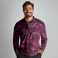 Personalised Polynesia Zodiac Libra Long Sleeve Polo Shirt Galaxy Polynesian Pattern Chest Tattoo Style LT14 - Polynesian Pride
