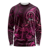 Personalised Polynesia Zodiac Libra Long Sleeve Shirt Galaxy Polynesian Pattern Chest Tattoo Style LT14 Unisex Pink - Polynesian Pride