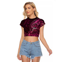 Personalised Polynesia Zodiac Libra Raglan Cropped T Shirt Galaxy Polynesian Pattern Chest Tattoo Style LT14 Female Pink - Polynesian Pride